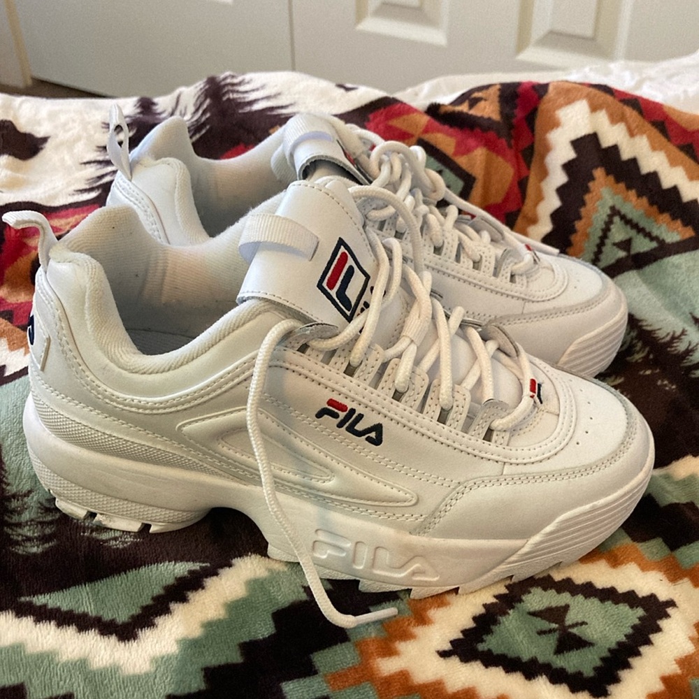 White Fila shoes, size 6 and a half. Barely worn.